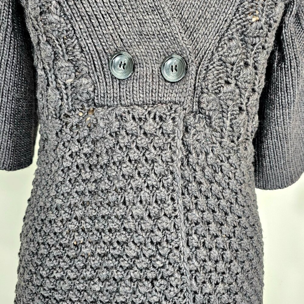 U Knits Charcoal Pointelle Shawl Collar Cardigan Sweater Medium - Picture 8 of 13